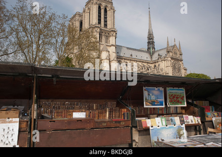 Parigi, Francia, bancarelle di libri d'antiquariato in strada nel quartiere Latino, lungo il molo della Senna, chioschi di libri lungo il fiume della Cattedrale di Notre Dame, quartiere francese vintage, souvenir parigi, librerie di Senna Foto Stock