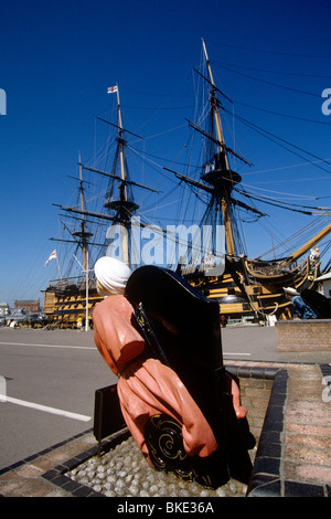 Regno Unito, Inghilterra, Hampshire, Portsmouth, in legno intagliato polena sul Quayside, in HMS Victory Foto Stock