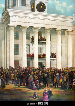 Stampa Vintage raffiguranti inaugurazione di Jefferson Davis come presidente degli Stati Confederati d'America del 18 febbraio 1861. Foto Stock