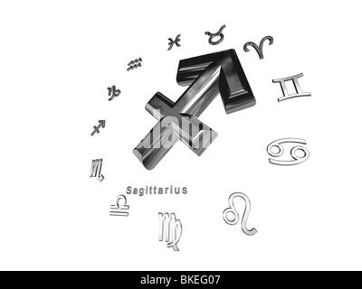 3D segni zodiacali Sagittario su sfondo bianco Foto Stock