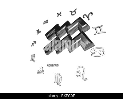 3D segni zodiacali acquario su sfondo bianco Foto Stock