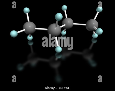 3D modello molecolare di butano su sfondo nero Foto Stock
