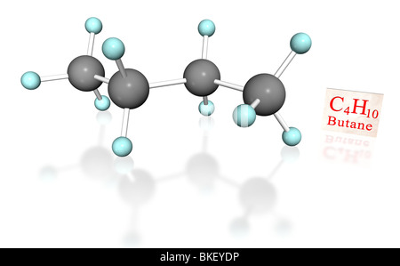 3D modello molecolare di butano con etichetta su sfondo bianco Foto Stock