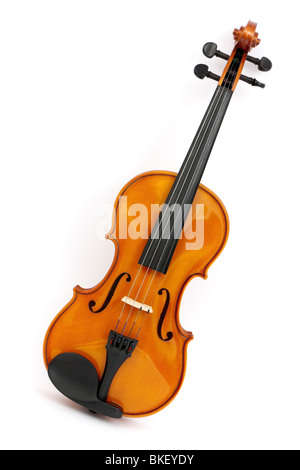 Vintage Andreas Zeller (Stentor) rumeno full-size student violino, isolati su sfondo bianco Foto Stock