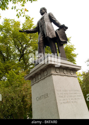 Una statua di Cartier in Montmorency Park, la città di Québec in Canada Foto Stock