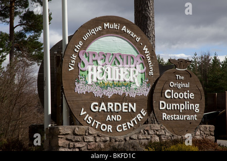 L'entrata di Speyside Heather Centro, Dulnain Bridge vicino a Aviemore nel Parco Nazionale di Cairngorms - una attrazione turistica Foto Stock