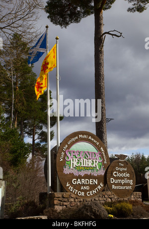 L'entrata di Speyside Heather Centro, Dulnain Bridge vicino a Aviemore nel Parco Nazionale di Cairngorms - una attrazione turistica Foto Stock