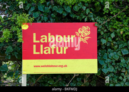 Il gallese Partito Laburista segno essendo visualizzato durante le elezioni generali Foto Stock