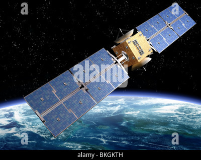 Illustrazione di un satellite in orbita attorno alla terra Foto Stock