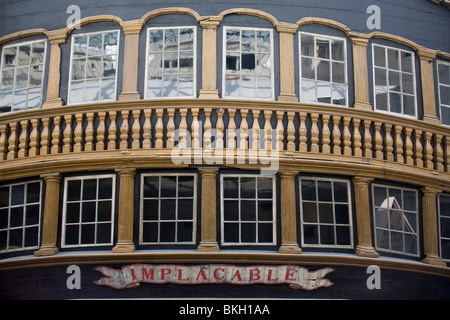 Inghilterra Londra Greenwich Museo Marittimo Nazionale Stern di HMS implacabile Foto Stock