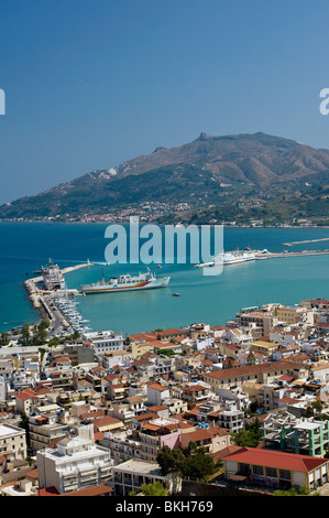 La capitale dell'isola ionica Zakynthos Zante () da sopra- Grecia Zante città Foto Stock