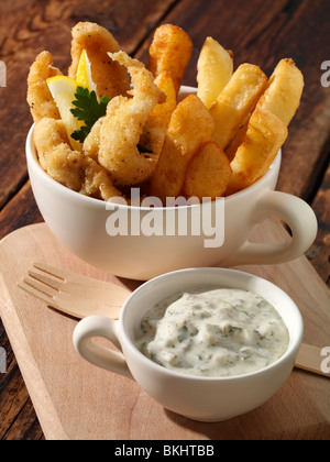 Sogliola Dover goujons e trucioli Foto Stock