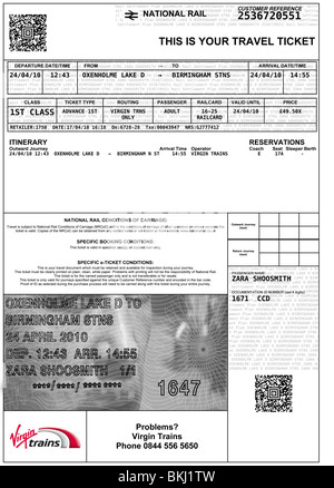 E-ticket Book online e stampare il tuo biglietto elettronico a casa in anticipo per accelerare il vostro viaggio da Virgin Rail Foto Stock