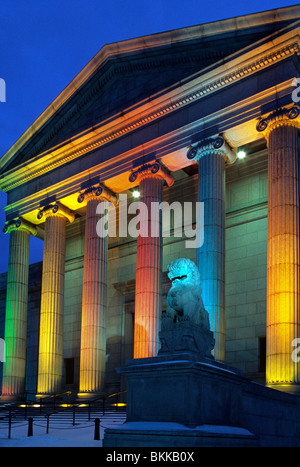 Illuminazione notturna sul MINNEAPOLIS Institute of Arts, un Pubblico Museo di Belle Arti nel cuore di Minneapolis, Minnesota. L'inverno. Foto Stock