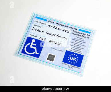 Parcheggio disabili il badge utilizzato nel Regno Unito Foto Stock