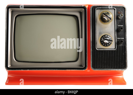 Orange TV vintage degli anni settanta isolate su sfondo bianco - con tracciato di ritaglio Foto Stock