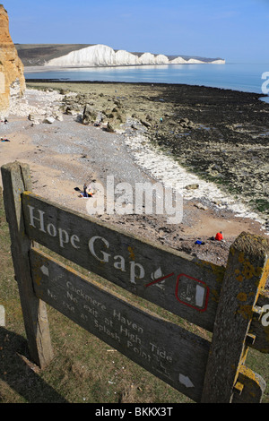 Speranza Gap a Seaford testa con vista delle Sette sorelle, East Sussex England Regno Unito Foto Stock