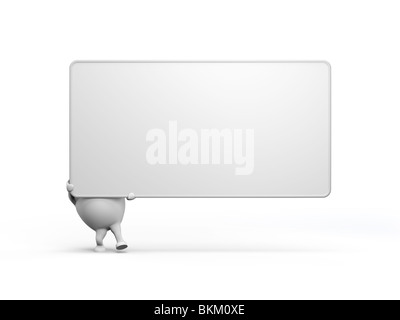 3D illustrazione di un personaggio dei fumetti tenendo un grande segno di vuoto. Isolato su sfondo bianco. Foto Stock
