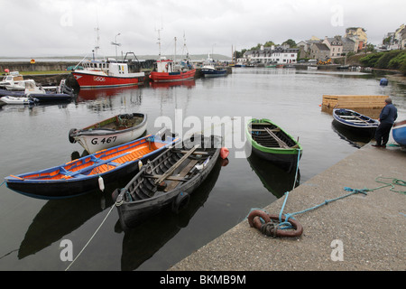 Barche da pesca nel porto di Roundstone, Connemara, Irlanda Foto Stock