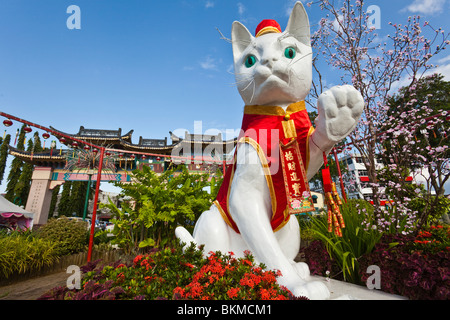 Il grande Cat di Kuching monumento decorato per il Capodanno cinese. Kuching, Sarawak, Borneo Malese. Foto Stock