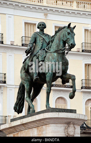 Il re Carlo III, la Puerta del Sol di Madrid, Spagna Foto Stock