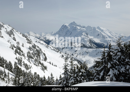 Mount Shuksan 2783m nelle cascate, Whatcom County, nello Stato di Washington , STATI UNITI Foto Stock