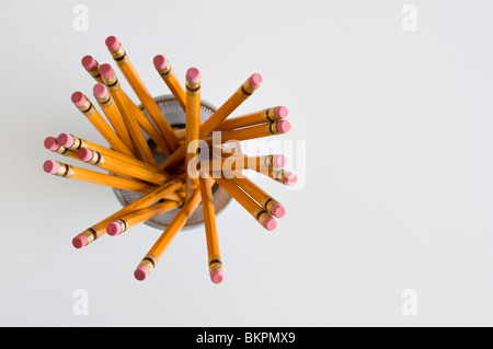 Numerose orange HB matite di piombo nel supporto, su sfondo bianco. Foto Stock