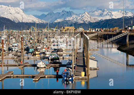 Homer Boat Harbour in primavera, Penisola di Kenai, Alaska Foto Stock