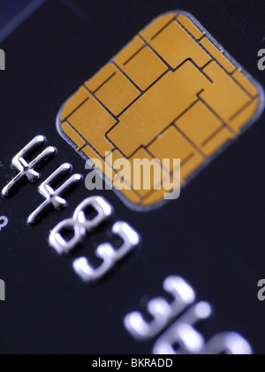 Extreme closeup di microchip nero carta di credito Foto Stock