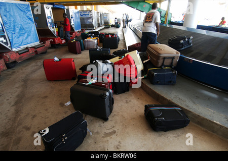 Curacao Hato aeroporto, bagagli in attesa di cani antidroga Foto Stock