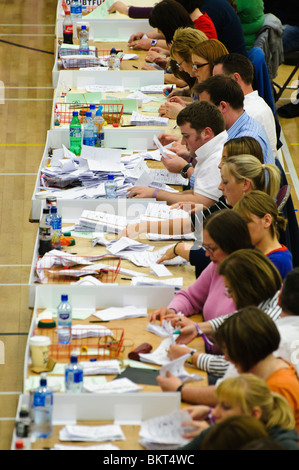 All'interno di una stazione di conteggio per East Antrim, South Antrim e Belfast nord durante il 2010 Elezione Foto Stock