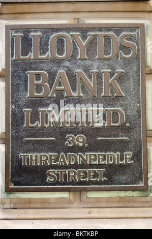 Lloyds Bank Limited 39 Threadneedle Street segno, London, England, Regno Unito Foto Stock