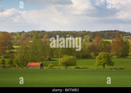 Gran Bretagna Inghilterra Suffolk Essex confini Dedham Vale guardando a Nord verso la chiesa parrocchiale di Stratford St Mary Foto Stock