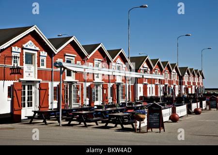 I famosi ristoranti di pesce al porto di Skagen Danimarca Foto Stock