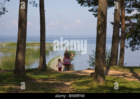 Lago Võrtsjärv vicino Vehendi, Contea di Tartu, Estonia, Europa Foto Stock