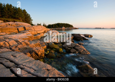 La mattina presto sulla costa del Maine il grande Wass isola vicino Jonesport. Nature Conservancy preservare. Foto Stock