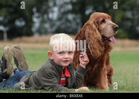 Ragazzo e Cocker Spaniel Foto Stock