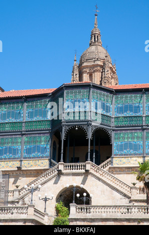 Casa de Lys, Art Nouveau Museum e Torre della cattedrale. Salamanca, Castilla Leon, Spagna. Foto Stock