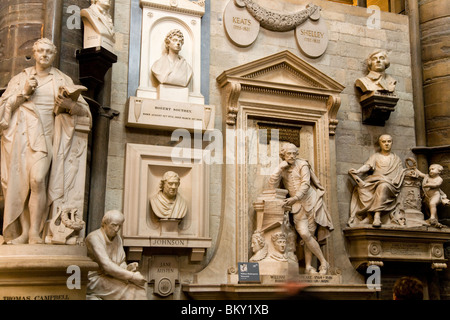 Conmemorativos memorial memoriali ' Poets Corner ' del transetto sud. La Westminster Abbey Iglesia: Inghilterra REGNO UNITO : en el Reino Unido. Foto Stock