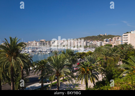 Marina di Palma con il castello di Bellver nella luce del sole, Avinguda Gabriel Roca, Maiorca, isole Baleari, Mare mediterraneo, Spagna Foto Stock