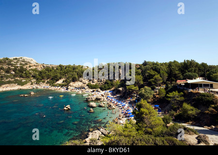 Vista sulla spiaggia di Anthony Quinn Bay, film location del film i cannoni di Navarone, Falirakis, Rodi, Grecia Foto Stock