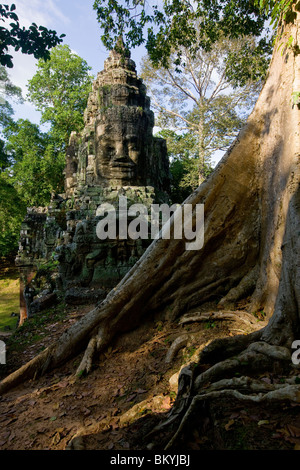 Le teste di pietra sulla sommità della porta nord in Angkor Wat complessa Foto Stock