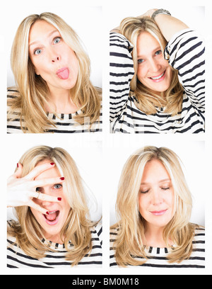 Giovane donna divertendosi in Photo Booth Foto Stock