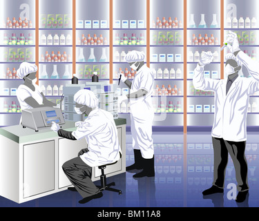 Gli scienziati alla ricerca di in un laboratorio Foto Stock