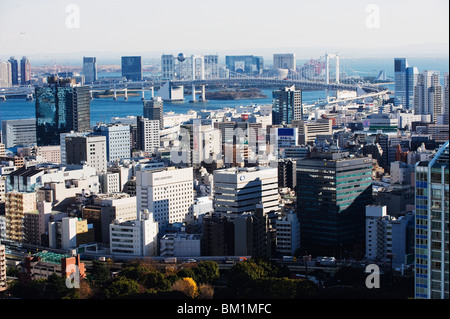 Odaiba e Baia di Tokio vista dello skyline di Tokyo Tower, Tokyo, Giappone, Asia Foto Stock