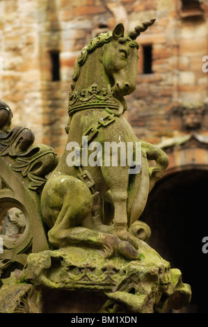 Unicorn - Linlithgow castello nei pressi di Edimburgo, Scozia Foto Stock