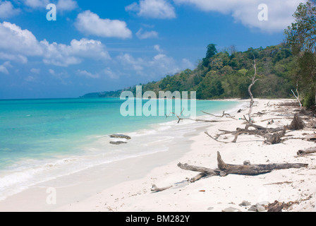 Argento spiaggia di sabbia con mare turchese, Havelock Island Isole Andamane, India, Oceano Indiano, Asia Foto Stock