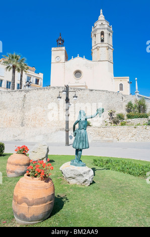 Chiesa di Sant Bartomeu e Santa Tecla, Sitges, Costa Dorada, Catalogna, Spagna Foto Stock