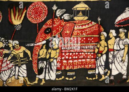 Stampa tela raffigurante il Sacro Dente del Buddha reliquia nella Perahera, Kandy, Sri Lanka Foto Stock