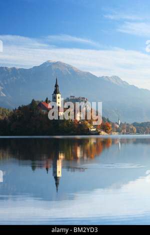 Alba nella chiesa dell Assunzione sul lago di Bled, Gorenjska, Slovenia Foto Stock